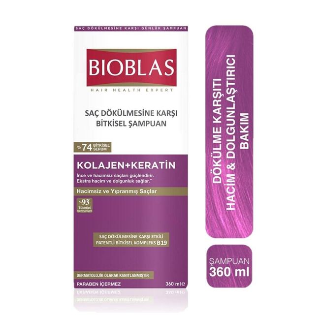 Bioblas Saç Dökülmesine Karşı Collagen ve Keratin İçeren Hacim Şampuanı (360 ml)