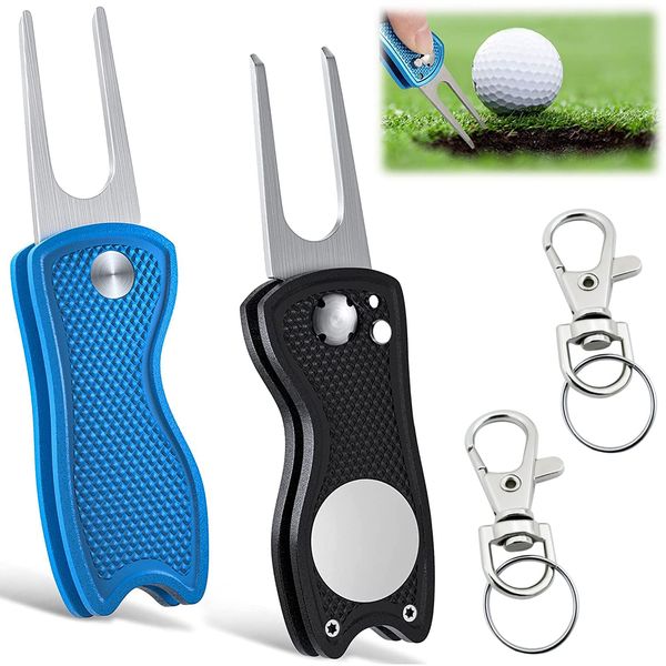 LBING Pitchgabel Golf 2 Stück Golf Divot Reparatur Pop-up-Taste und mit ballmarker Edelstahl Pitchgabeln für Golf Club-Sport im Freien und Klassische Golfwerkzeug Geschenk