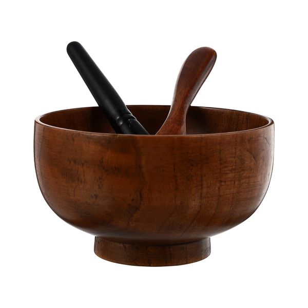 Wood Face Mask Mixing Bowl Set For Ladies Facial Skincare Clay Mixing DIY Vintage Facemask Bowl Kit with Mask Spoon Spatula Brush