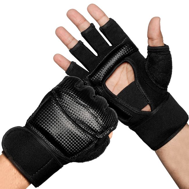 Beingfit Open Finger Gloves Boxing Gloves (MEDIUM, BLACK)