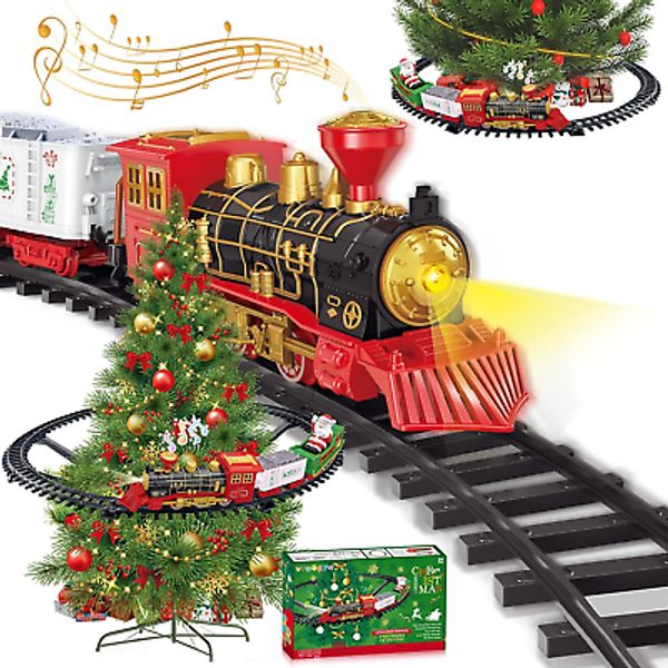 Christmas Electric Train Set, Dual-Mode Christmas Train Toy Set with Track, Tree