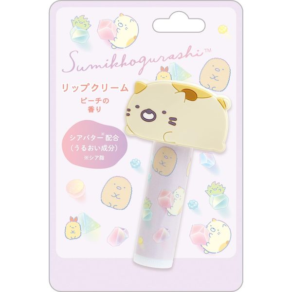 FE41002 Sumikko Gurashi Lip Balm with Mascot Cat (Peach Scent)