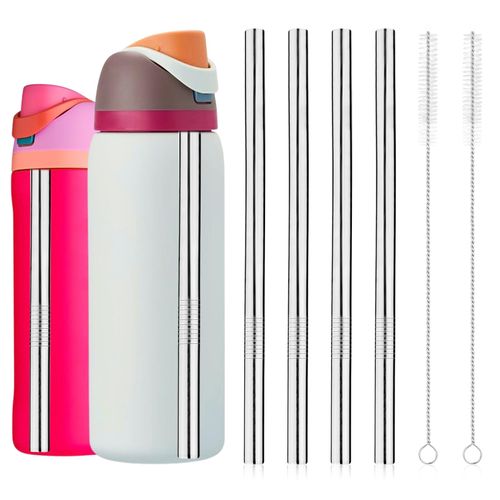 4pcs Water Bottle Straws for Owala 24oz 32oz, Stainless Steel Metal Straws Replacement with 2 Straw Cleaners Reusable Tumbler Straws Bottle Accessories Parts for Indoor Outdoor Sports Trips