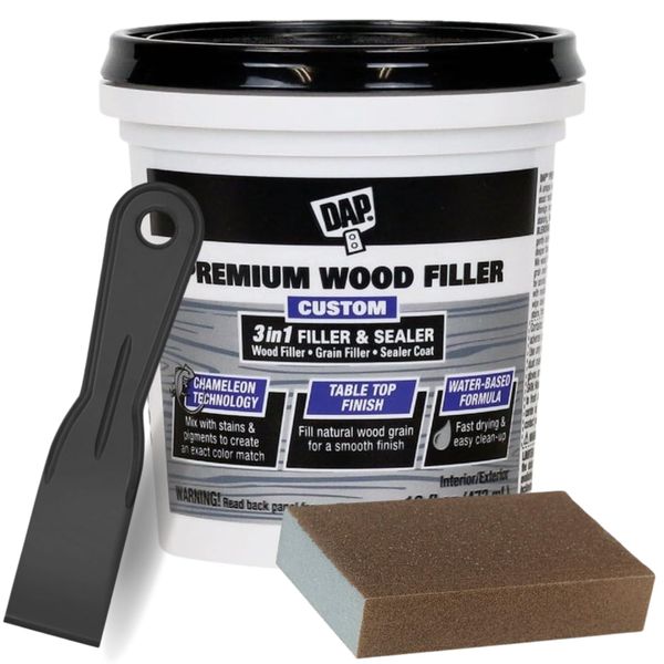 Do it Best Wood Putty Filler Paintable Kit- 16oz White Wood Filler Paintable- Interior & Exterior Wood Filler- Bundled w/Putty Knife & Sanding Sponge (3 Items)