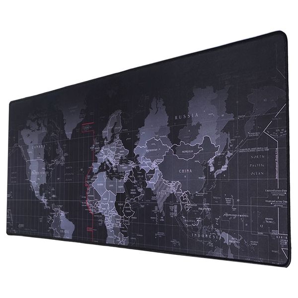 World Map Gaming Mouse Pad 31.0"x11.5" (3.0mm) - Non-Slip Rubber Base, Durable Stitched Edges, Smooth Surface - Black