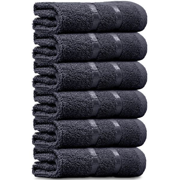 Towelogy® Luxury Egyptian Cotton Face Cloth Flannel Fingertip Towels Set 500 GSM Supersoft and Highly Absorbent Washcloths 30x30 cm (Pack 6, Black)