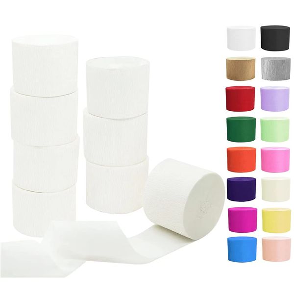 White Crepe Paper Streamers 8 Rolls, Party Streamers for Birthday Wedding Baby Bridal Shower Decorations Halloween Christmas Craft Supplies (1.8 Inch x 82 Ft/Roll，656ft)