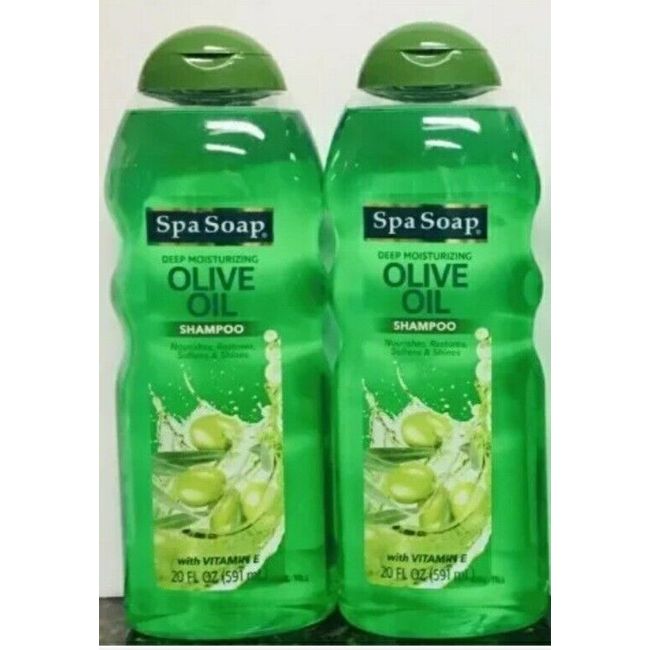 2 Bottles Spa Soap Deep Moisturizing Olive Oil Shampoo with Vitamin E 20 oz Each