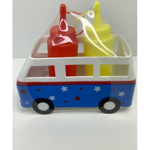 Target Bullseye Patriotic Picnic Mustard and Ketchup Caddy Set Truck Bottles NEW