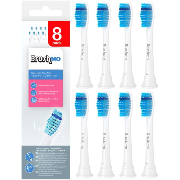 Brushmo Sensitive Replacement Toothbrush Heads Compatible with Sonicare HX6053, 8 Pack
