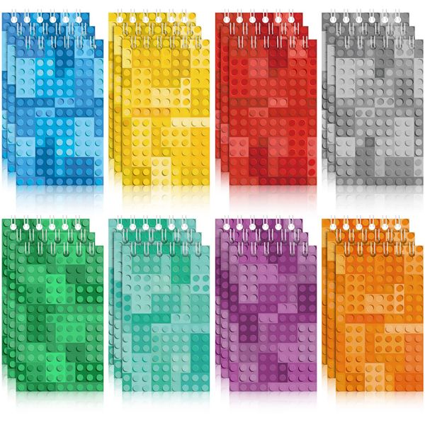 24 Pack Mini Building Block Notebooks, Building Block Brick Birthday Party Favor Pinata Fillers Carnival Goodie Bag Stuffers Journal Notepad Teacher Classroom Supplies for Boys Girls Mining Game Party