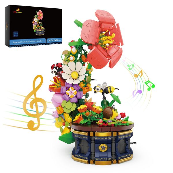 MBricklayer Flowers Botanical Collection Music Box Building Block, Insects Music Box Block Kit 20126, Flowers Home Décor Birthday Valentine's Day Christmas New Year's Gift for Adults Mom Girls 6-12