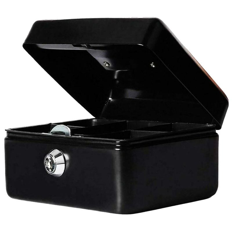 Money Bank Cash Deposit Box Steel Tin Security Safe Petty Key Coin Tray ...