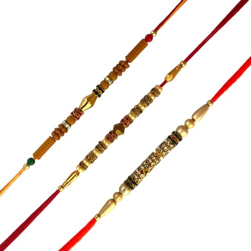 SWAMISP Set of 3 Rakhi for Brothers Multi Diamond Ring Design Rakhi Traditional Handmade Rakhi Set Indian Festive Rakshabandhan Bro Bracelet Thread Rakdi Rakhee