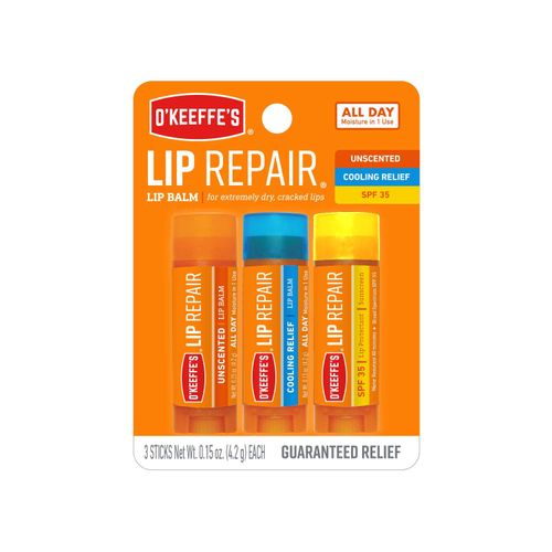 O'Keeffe's Lip Repair Lip Balm for Dry, Cracked Lips, Stick, (Pack of 3: 1 Cooling + 1 Unscented + 1 SPF)