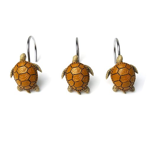 ZILucky 12Pcs Resin Turtle Shower Curtain Hooks Rings Set for Bathroom Stainless Steel Metal Cartoon Decorative Bath Room Hanger