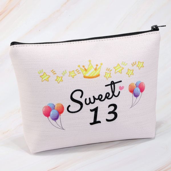 Happy 13th Birthday Gifts for Girls 13th Birthday Makeup Bag 13 Year Old Girl Birthday Gifts Daughter Turning 13 Gifts Cosmetic Bag (Sweet 13 Makeup Bag)