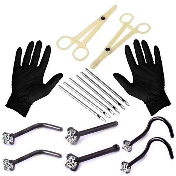 Unihubys Piercing Kit - 22Pcs Professional Nose Piercing Kit 20G Nose Rings Studs Piercing Needles Piercing Clamps Gloves Stainless Steel Body Jewelry for Womens Mens Piercing Kit