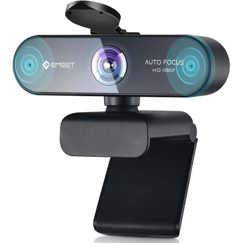 eMeet 1080P webcam with 2 microphones, NOVA Full HD with autofocus, streaming webcam with low-light correction, 96° field of view, plug & play, 360 °rotation, for Skype, zoom, conferences, streaming