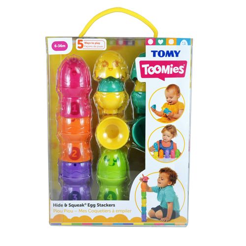 TOMY Toomies Hide and Squeak Big Egg Stacker Baby Toy, Educational Shape Sorter with Colours and Sound, Easter Toy for Babies Toddlers & Little Kids, Boys & Girls from 6 Months, 1, 2 & 3 Year Olds