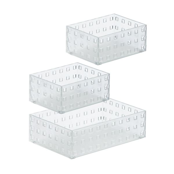 Like-it Stackable Bins - Storage for Kitchen Gadgets, Makeup & Office - 2 Small & 1 Medium Bin - White
