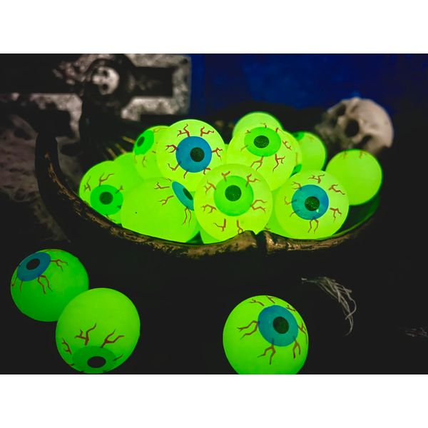 GiftExpress 24ct, 32MM Glow in The Dark Eyeball/Glow in The Dark Bouncy Ball/Halloween Supplies/Halloween Treats/Halloween Toys/Toy Eyeball (24 pc Eyeball)