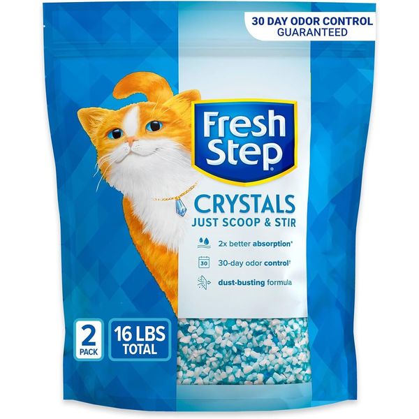 Fresh Step Crystal Cat Litter,Lasting 30-Day Odor Control , 2 Pack of 8 lb Bags