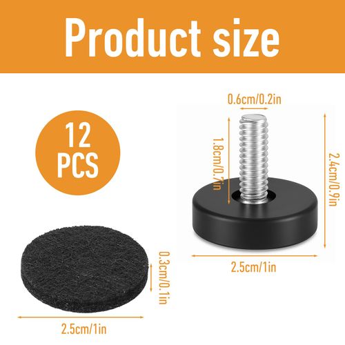 TIESOME 1/4" Thread Furniture Feet Levelers, 12 Pcs Adjustable Furniture Feet Screw in Threaded with 12 Pcs Felt Pads Levelers Screw on Furnishing Glide Leveling for Table Chairs Stool Legs