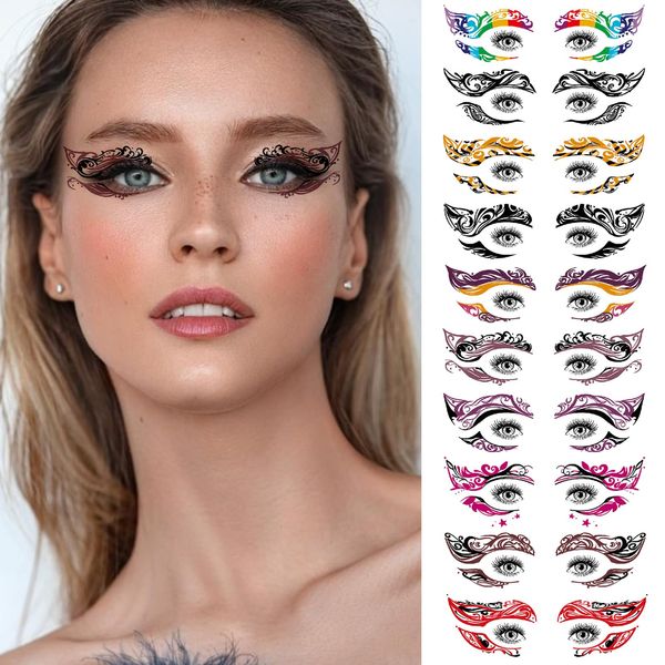 10 Pairs Eyeliner Temporary Tattoo Stickers Colorful Eye Shadow Makeup Transfer Eyeshadow Women Halloween Party Carnival Lace Face Styling Tools