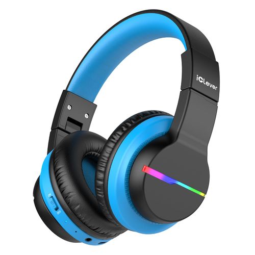 iClever BTH12 Kids Bluetooth Headphones,Colorful LED Lights,74/85dBA Safe Volume,85H Playtime,Bluetooth 5.2,Over Ear Wireless Headphone Built-in Mic for iPad/Tablet/Airplane, Deep Black