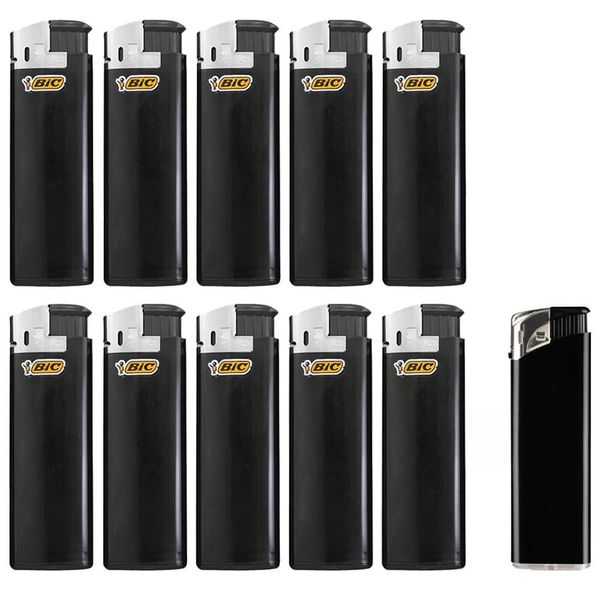 BIC Maxi Electronic J38 Black / Chrome Includes 1 Sepilo Soft Flame Lighter Refillable (10 Lighters)