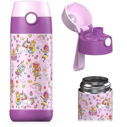 Jarlson® Children's Water Bottle, Thermal Stainless Steel Water Bottle, BPA-Free, Leak-Proof, Children's Bottle with Chug Lid, Bottle for School, Nursery, 350 ml (Princess, 350 ml)