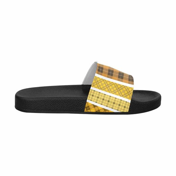 Womens Flip Flop Slide Sandals - Yellow/black Tartan Style - Dg995034 - 7