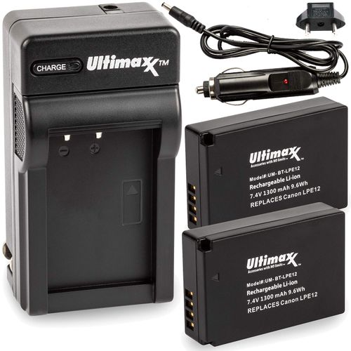 Ultimaxx AC/DC Home & Charger with 2X LP-E12 Battery Replacement for LP-E12 Compatible with Canon EOS-M, EOS M2, EOS M10, EOS M50, EOS M50 Mark II, EOS M100, EOS M200, SX70 HS, Rebel SL1 & More