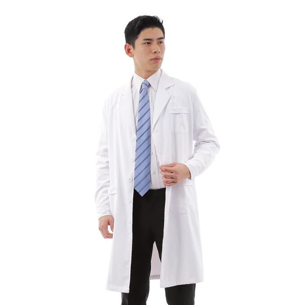 Medikichi Men's White Coat (Supervised by a Pharmacist), Wrinkle Resistant, Lightweight, Soft, Antibacterial, Odor Resistant, Doctor Coat, Exam Clothing, Experiment Clothing (L)