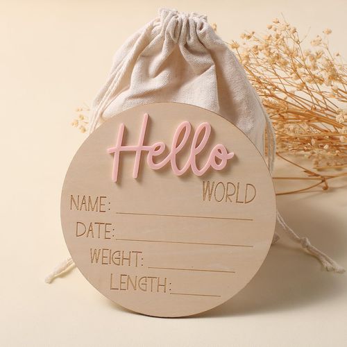 Ylsteed Baby Announcement Signs Baby Milestone Cards Wooden Newborn Photography Props Newborn Baby Birth Announcement Sign Hello World Newborn Sign Baby Shower for Boys and Girls 6 Inch-Pink