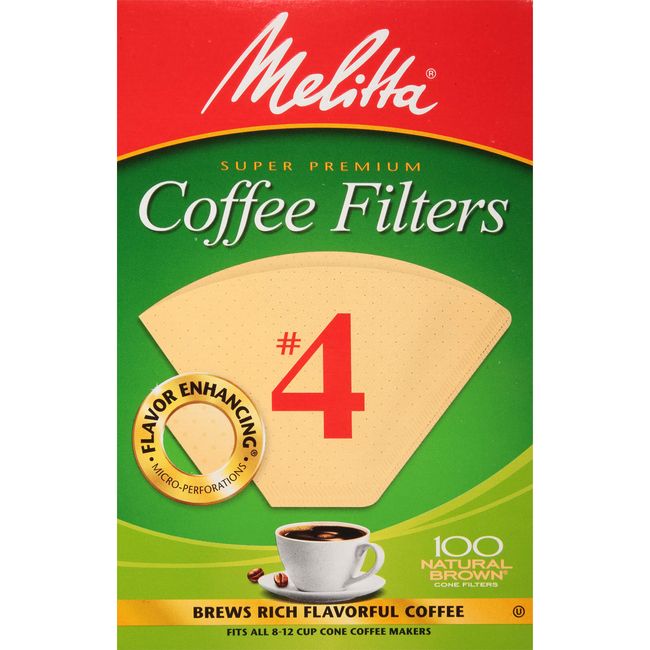 Melitta Super Premium No. 4 Coffee Paper Filter, No. 4 Cone Natural Brown