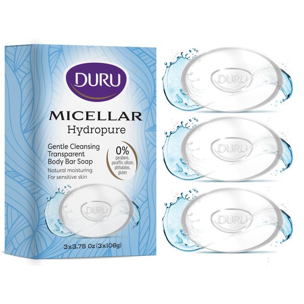 Duru Micellar Glycerin Bar Soap - Vegan Transparent Cleansing Bar Moisturizing Sensitive Skin Face Bar Soap Wash for Women and Men Plant Based Skin Care - 3 Pack