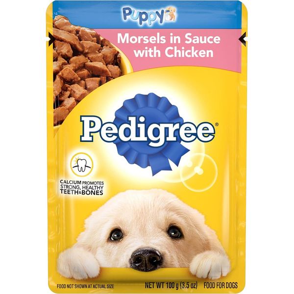 PEDIGREE PUPPY Soft Wet Dog Food Morsels in Sauce With Chicken, 3.5 oz Pouches,