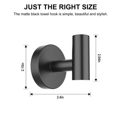 SetSail Towel Hooks for Bathrooms 4 Packs Screw-in Matte Black Bathroom Towel Hook Wall Mounted 304 Stainless Steel Shower Towel Hooks for Coat Hanging, Drill Hole