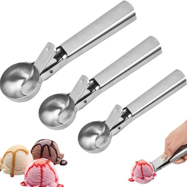 Set of 3 Ice Cream Spoons Stainless Steel Material Ice Cream Disher Ice Cream Scoop Silver Mashed Potato Food Spoon Snack Sturdy Convenient Multi-functional Food Food Food for Restaurants Cooking