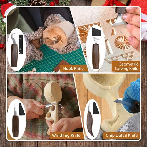Wood Carving Kit 22PCS Wood Carving Tools Hand Carving Knife Set with Anti-Slip Cut-Resistant Gloves, Needle File Wood Spoon Carving Kit for Beginners Whittling Kit for Kids Adults Woodworking DIY