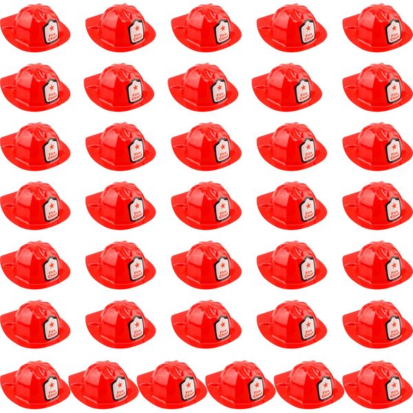 Restroma 36 Pack Kids Plastic Firefighter Hat Bulk Fireman Costume Hat Fire Chief Toy Helmet for Child Birthday Halloween Role Play Costume Accessory