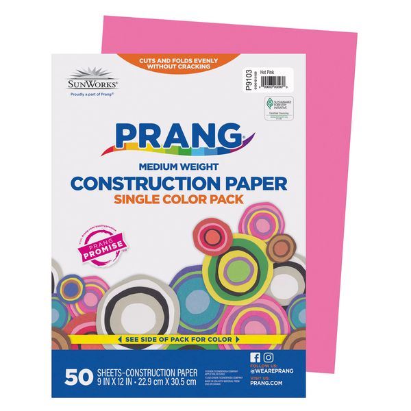 Prang (Formerly SunWorks) Construction Paper, Hot Pink, 9" x 12", 50 Sheets