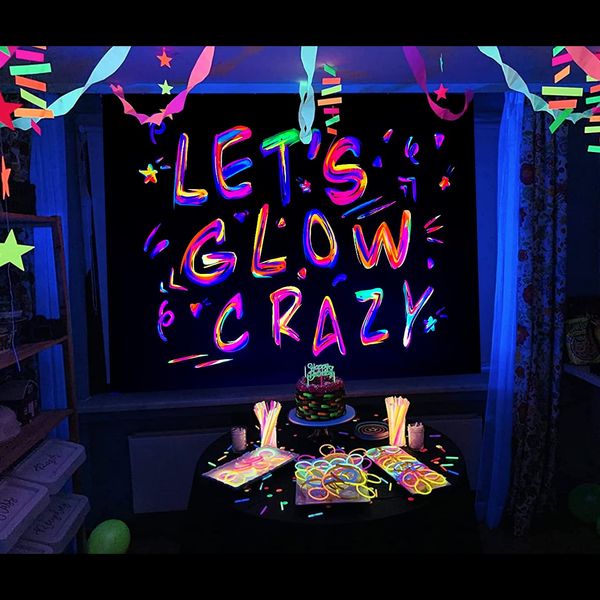 Ralxion Glow in The Dark Party Supplies Neon Party Backdrop Glow Party Supplies and Decorations Let's Glow Backdrop Blacklight Reactive Graffiti UV Blacklight