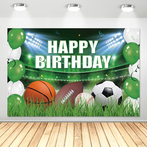 Xigejob Sports Theme Birthday Party Supplies Backdrop - Sports Party Background Banner Decorations, Sports Theme Soccer Basketball Baseball Football Birthday Photography Backdrop (5x3ft)