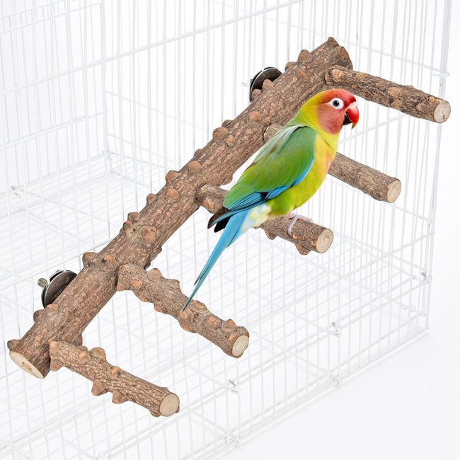 Mogoko Bird Ladder Perch for Cage, Natural Wood Bird Parrot Perch Stand Parrot Perch Bridge Climbing Chewing Toys for Small Medium Animal