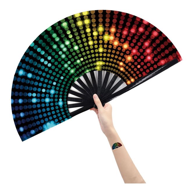 Amajiji Large Folding Hand Rave Fan for Women/Men, Chinease/Japanese Bamboo and Nylon-Cloth Folding Hand Fan, Hand Fan Festival Fan Gift Fan Craft Fan Folding Fan Dance Fan