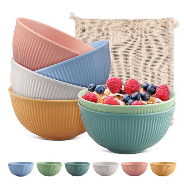 FUNYKICH Plastic Cereal Bowl, Unbreakable Cereal Bowls Set of 6(24oz), Lightweight Kids Bowls Breakfast Bowls, Pasta Salad Soup Bowl, Non-Toxin, Dishwasher & Microwave Safe - 6 inch (15 cm)