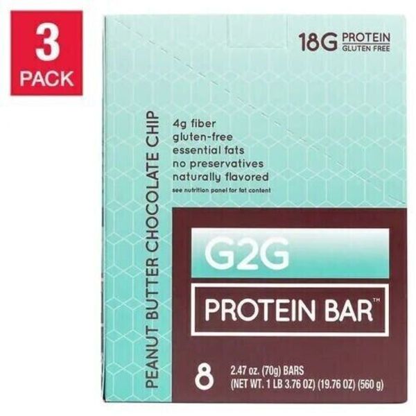 G2G 3-Pack Peanut Butter Chocolate Chip Protein Bars 24-Count